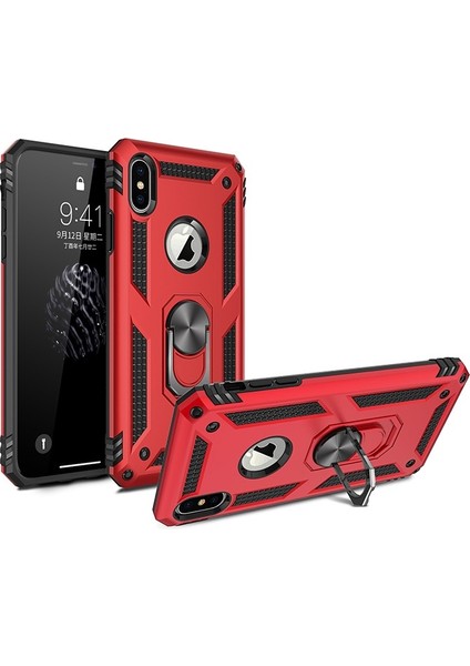 Apple iPhone Xs Max Için Standlı Pc + Tpu Hibrit Telefon Kılıfı - Kırmızı (Yurt Dışından)