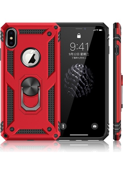 Apple iPhone Xs Max Için Standlı Pc + Tpu Hibrit Telefon Kılıfı - Kırmızı (Yurt Dışından) fiyatları
