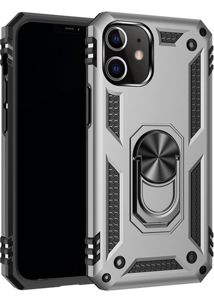 Apple iPhone 12 Mini Için Standlı Darbeye Dayanıklı Pc + Tpu Hibrit Kılıf - Gri (Yurt Dışından)