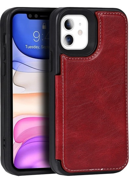 Apple iPhone 11 6.1 Inç Için Deri Kaplamalı Tpu Telefon Kapak Kılıf - Kırmızı (Yurt Dışından)
