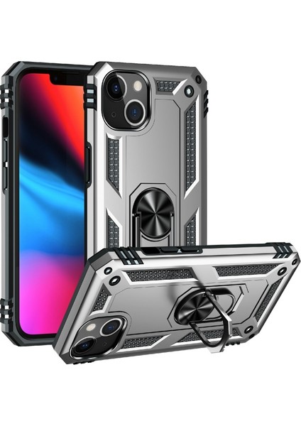 Apple iPhone 13 Için Yüzük Tutuculu Pc Tpu Telefon Kılıfı - Gümüş (Yurt Dışından)