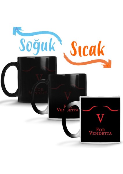 V For Vendetta Silüet Sihirli Kupa Bardak Porselen