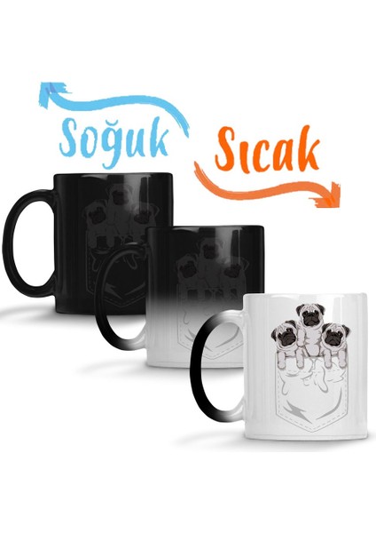 Cepte Pug Cepte Köpek Sihirli Kupa Bardak Porselen