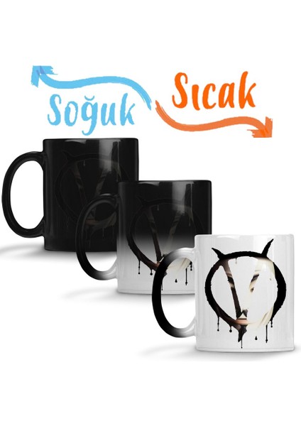 Symbol V With Mask V For Vendetta Sihirli Kupa Bardak Porselen