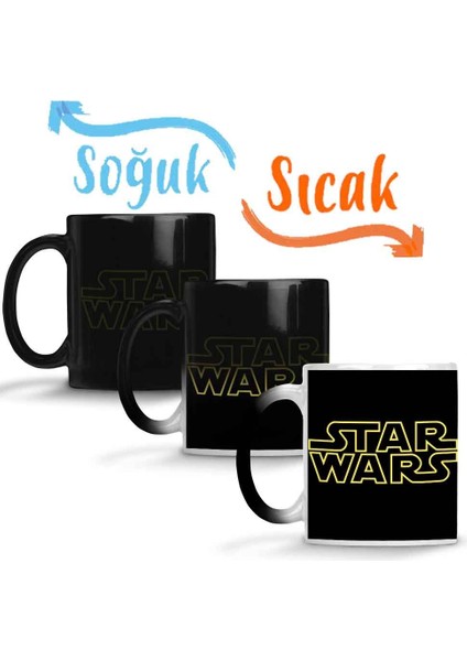 Star Wars Logo Siyah Zemin Sihirli Kupa Bardak Porselen