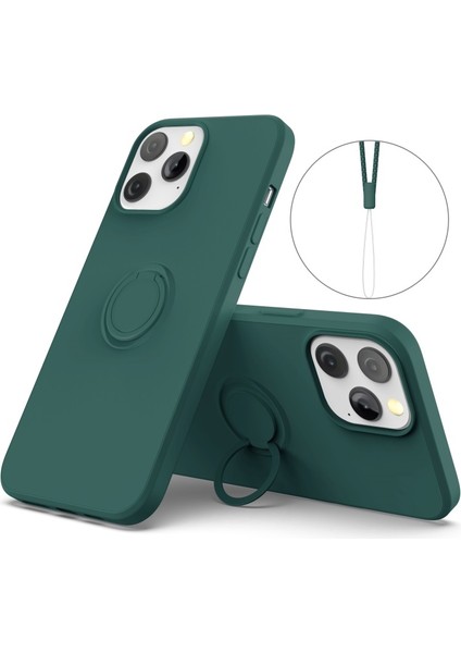 Apple iPhone 13 Pro Için Ayarlanabilir Standlı Sıvı Silikon Kayışlı Koruyucu Kılıf - Siyah/yeşil (Yurt Dışından)