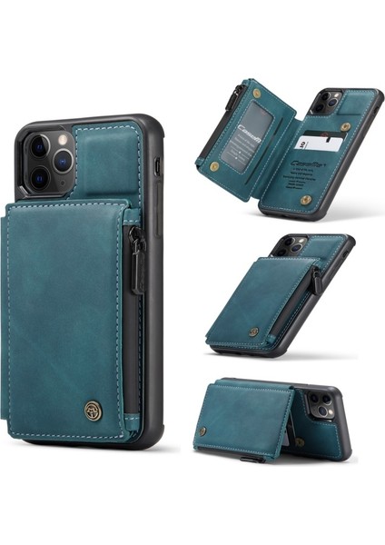 C20 Apple iPhone 11 Pro Max Için Fermuarlı Cep Pu Deri Kaplamalı Kılıf - Mavi (Yurt Dışından)