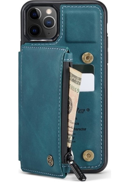 C20 Apple iPhone 11 Pro Max Için Fermuarlı Cep Pu Deri Kaplamalı Kılıf - Mavi (Yurt Dışından) fırsatları