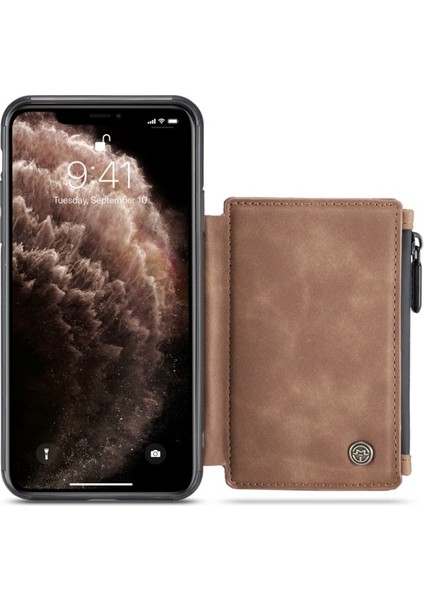 C20 Apple iPhone 11 Pro Max Için Fermuarlı Cep Pu Deri Kaplamalı Kılıf - Kahverengi (Yurt Dışından) indirimleri