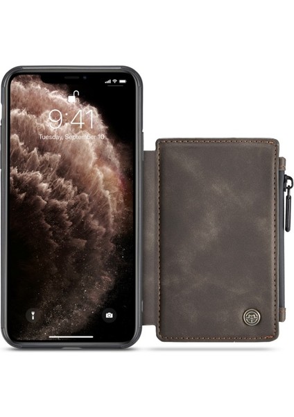 C20 Apple iPhone 11 Pro Max Için Fermuarlı Cep Pu Deri Kaplamalı Kılıf- Kahve (Yurt Dışından) fırsatları