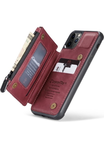 C20 Apple iPhone 11 Pro Max Için Fermuarlı Cep Pu Deri Kaplamalı Kılıf- Kırmızı (Yurt Dışından) fırsatları