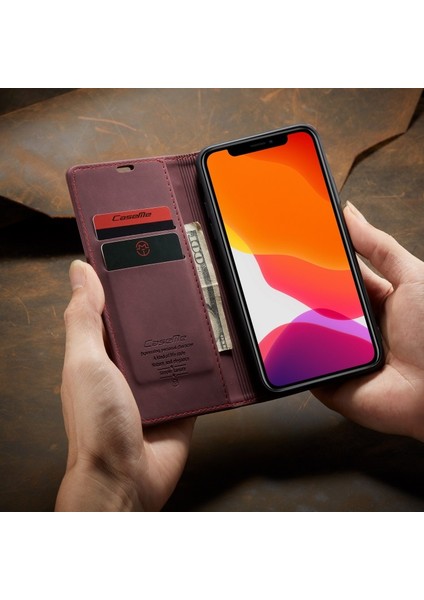 013 Serisi Apple iPhone 11 Pro Max 6.5 Inç Otomatik Deri Cüzdan Kılıfı - Kırmızı (Yurt Dışından) indirimleri