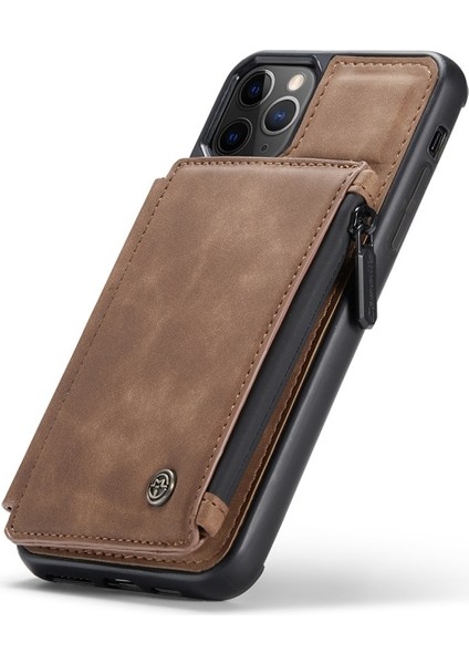 C20 Apple iPhone 11 Pro Max Için Fermuarlı Cep Pu Deri Kaplamalı Kılıf - Kahverengi (Yurt Dışından) fiyatları