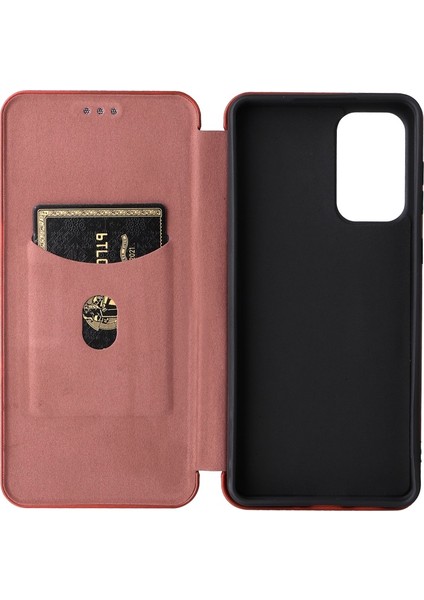 Karbon Fiber Doku Telefon Kılıfı Katlanabilir Standı Samsung Galaxy A73 5g Için Için Pu Deri Kılıf - Turuncu (Yurt Dışından)