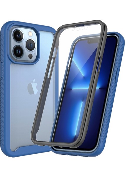 Apple iPhone 13 Pro Için Pet Ekran Koruyuculu Tpu + Pc Hibrit Telefon Kılıfı - Koyu Mavi (Yurt Dışından)