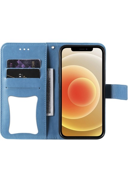 Apple iPhone 13 Pro Için Ayarlanabilir Standlı Çiçek Baskılı Askılı Deri Kılıf - Mavi (Yurt Dışından)