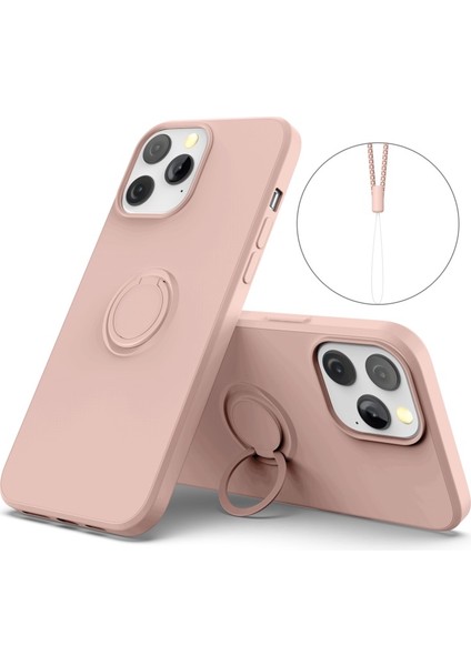 Apple iPhone 13 Pro Için Ayarlanabilir Standlı Sıvı Silikon Kayışlı Koruyucu Kılıf - Pembe (Yurt Dışından)