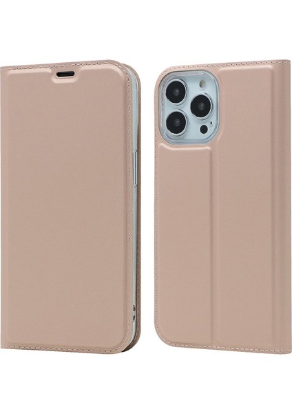 Apple iPhone 13 Pro Için Çok Yönlü Korumalı Kart Yuvalı Standlı Darbeye Dayanıklı Deri Kılıf - Gül Altın (Yurt Dışından)