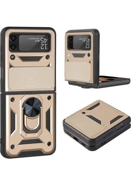 Kamera Kılıf Koruyucu Telefon Kılıfıı ile Yüzük Tutucu Kılıf Için Samsung Galaxy Z Flip3 5g Için - Altın (Yurt Dışından)