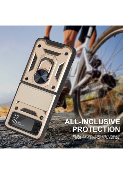 Kamera Kılıf Koruyucu Telefon Kılıfıı ile Yüzük Tutucu Kılıf Için Samsung Galaxy Z Flip3 5g Için - Altın (Yurt Dışından) modelleri