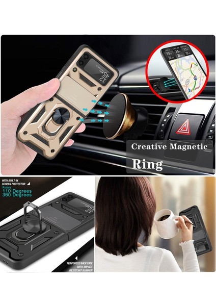 Kamera Kılıf Koruyucu Telefon Kılıfıı ile Yüzük Tutucu Kılıf Için Samsung Galaxy Z Flip3 5g Için - Altın (Yurt Dışından) indirimleri