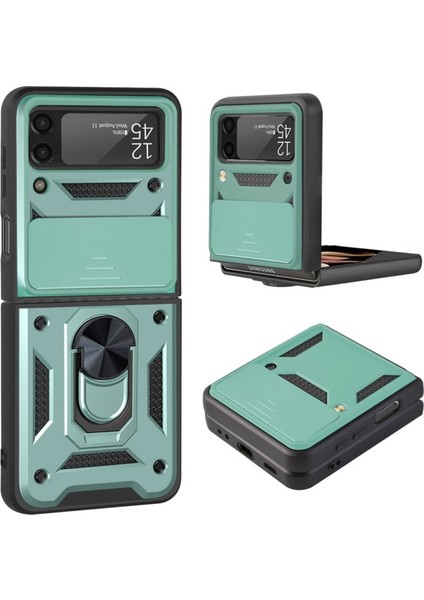 Kamera Kılıf Koruyucu Telefon Kılıfıı ile Yüzük Tutucu Kılıf Için Samsung Galaxy Z Flip3 5g Için - Yeşil (Yurt Dışından)