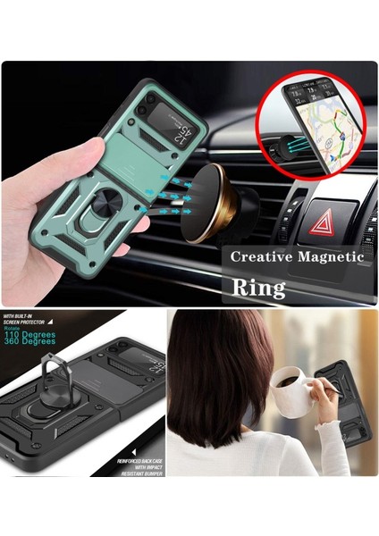 Kamera Kılıf Koruyucu Telefon Kılıfıı ile Yüzük Tutucu Kılıf Için Samsung Galaxy Z Flip3 5g Için - Yeşil (Yurt Dışından) indirimleri