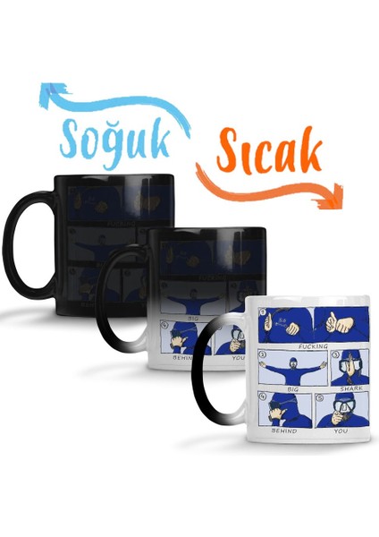 Scuba Big Shark Balık Adam Sihirli Kupa Bardak Porselen