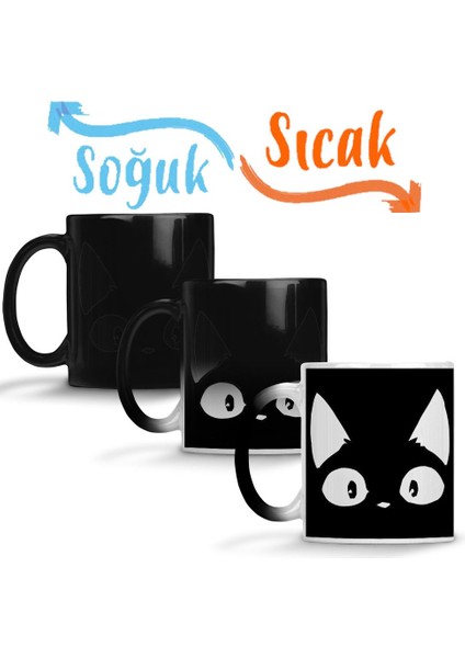 Beyaz Kedi Siyah Kötü Cats Sihirli Kupa Bardak Porselen