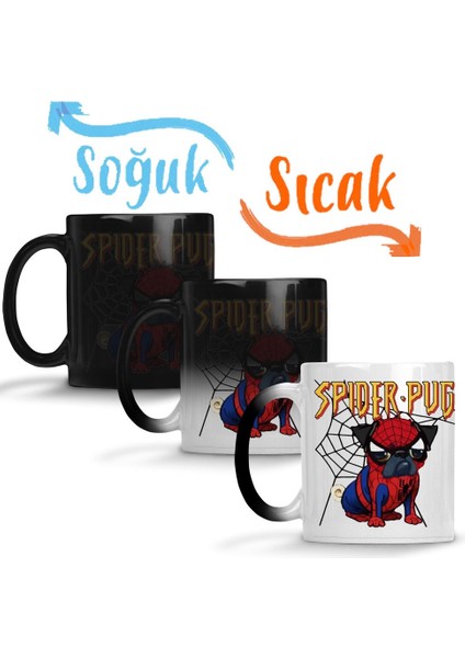 Spider Pug Köpek Örümcek Adam Sihirli Kupa Bardak Porselen