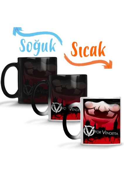 V For Vendetta Freedom Mask Sihirli Kupa Bardak Porselen