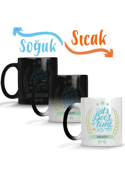 Beer Time Enjoy Sihirli Kupa Bardak Porselen