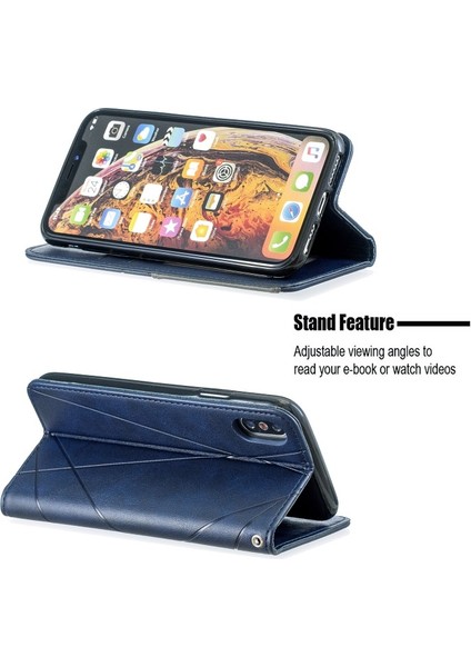 Geometrik Desen Deri Kart Tutucu Telefon Kılıfı Standı Apple iPhone x / Xs 5.8 Inç - Mavi (Yurt Dışından) fiyatları