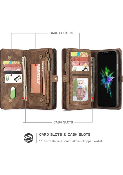 Apple iPhone Xs Max 6.5 Inç Için Ayrılabilir 2-In-1 Bölünmüş Deri Cep Telefonu Kılıfı - Kahverengi (Yurt Dışından) fiyatları