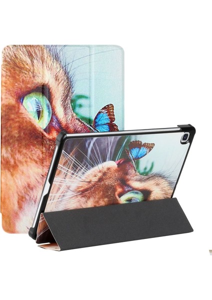 Üçlü Katlanabilir Kapaklı Suni Deri Desenli Tablet Kılıfı - Samsung Galaxy Tab S6 Lite / P610 / P615 (Yurt Dışından)