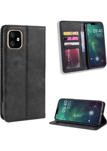 Apple iPhone 12 Pro Max Için Retro Pu Deri Telefon Kılıfı - Siyah (Yurt Dışından)