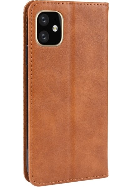 Apple iPhone 12 Mini Için Retro Pu Deri Telefon Kılıfı - Kahverengi (Yurt Dışından)