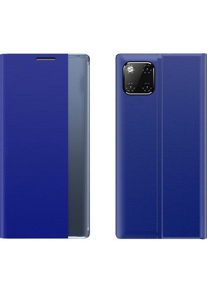 Apple iPhone 12 Için Deri Standlı Kapaklı Koruyucu Kılıf - Mavi (Yurt Dışından)