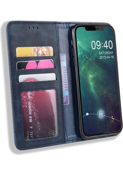 Apple iPhone 12 Mini Için Retro Pu Deri Telefon Kılıfı - Mavi (Yurt Dışından)