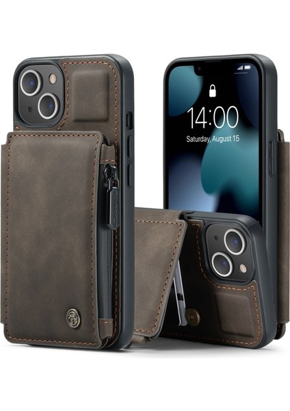 C20 Serisi Apple iPhone 13 6.1 Inç Darbeye Destekli Standı Pu Deri Tpu Cüzdan Telefon Kılıfı- Kahverengi (Yurt Dışından)