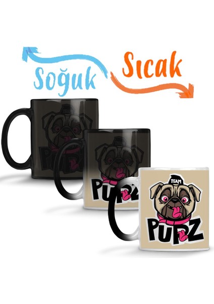 Kukla Köpek Pug Sihirli Kupa Bardak Porselen