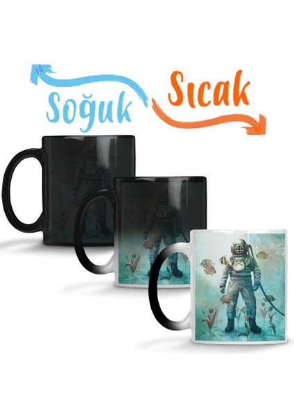 Retko Balık Adam Sihirli Kupa Bardak Porselen