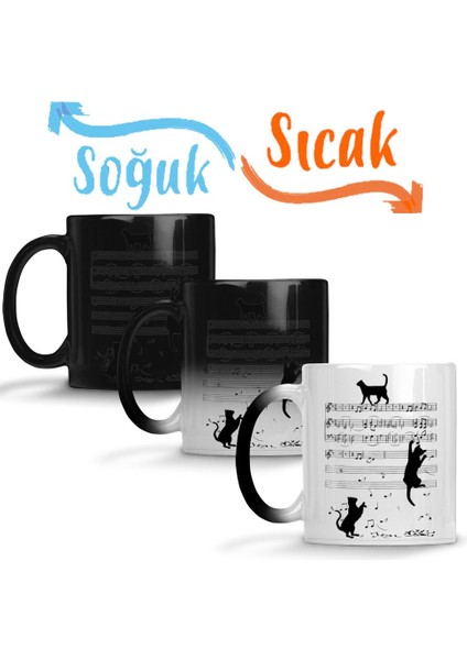 Notalar Müzik Cat Kedi Komik Sihirli Kupa Bardak Porselen