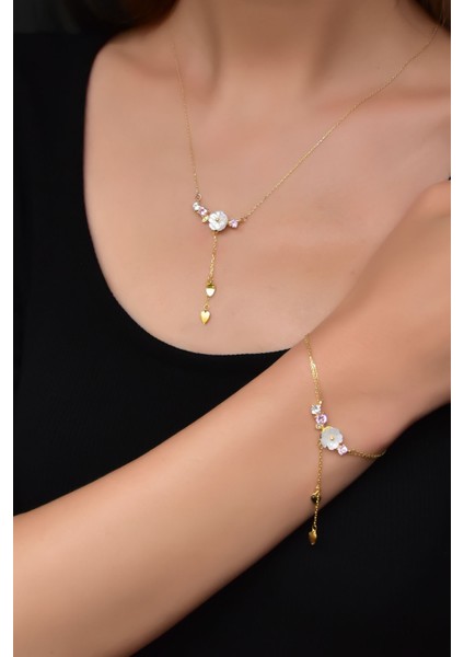 925 Ayar Gümüş Rose Kaplama Sedef Mineli Balık Kolye