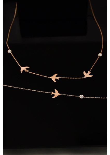 925 Ayar Gümüş Rose Kaplama Mavi Sedef Mineli Kelebek Kolye