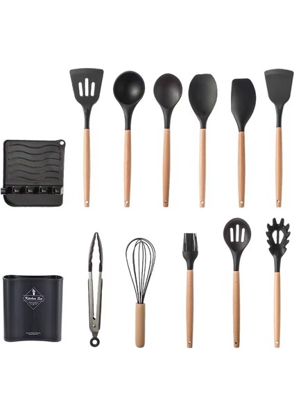 Depolama Kovası Ahşap Saplı Silikon Mutfak Gereçleri Seti Mutfak Eşyaları Depolama Rafı Pişirme Spatula Mutfak Gereçleri 11 Parça Set Mor (Yurt Dışından) fiyatları