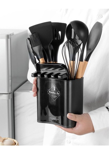 Depolama Kovası Ahşap Saplı Silikon Mutfak Gereçleri Seti Mutfak Eşyaları Depolama Rafı Pişirme Spatula Mutfak Gereçleri 11 Parça Set Mor (Yurt Dışından) modelleri