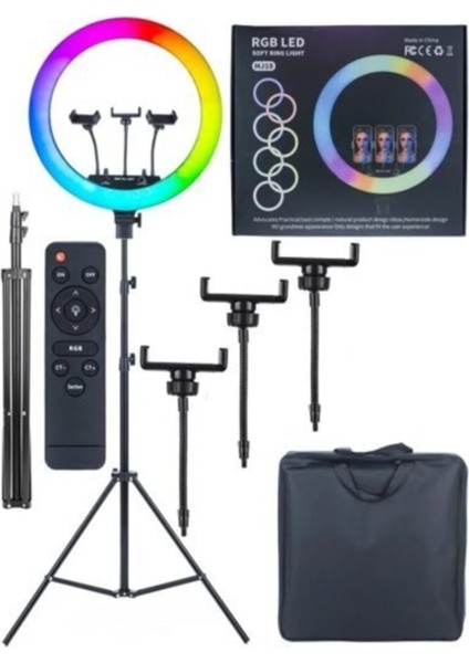 Rgb Ring Light 45 cm LED Selfie Işığı 210 cm Tripod Çanta + Kumandalı