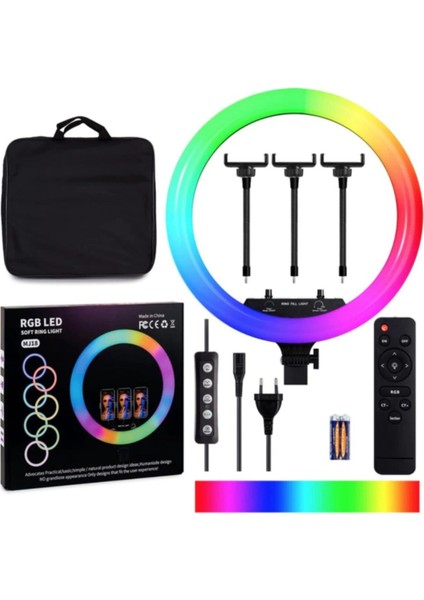 Rgb Ring Light 45 cm LED Selfie Işığı 210 cm Tripod Çanta + Kumandalı