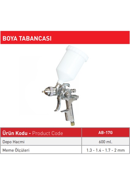 AB 17G Üstten Depolu Boya Tabancası Seçenekli